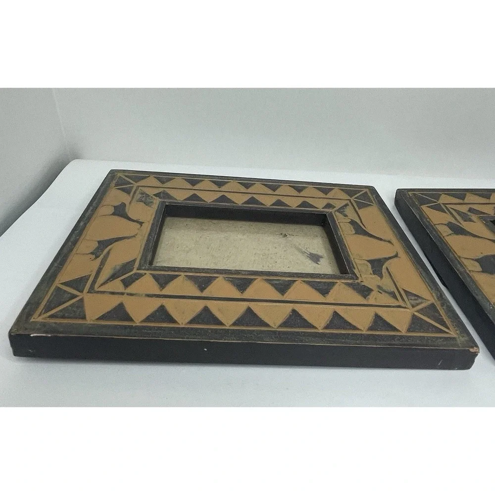 Dezine African Empire Picture Frames Set /2 Carved Hand Painted Giraffes 3
